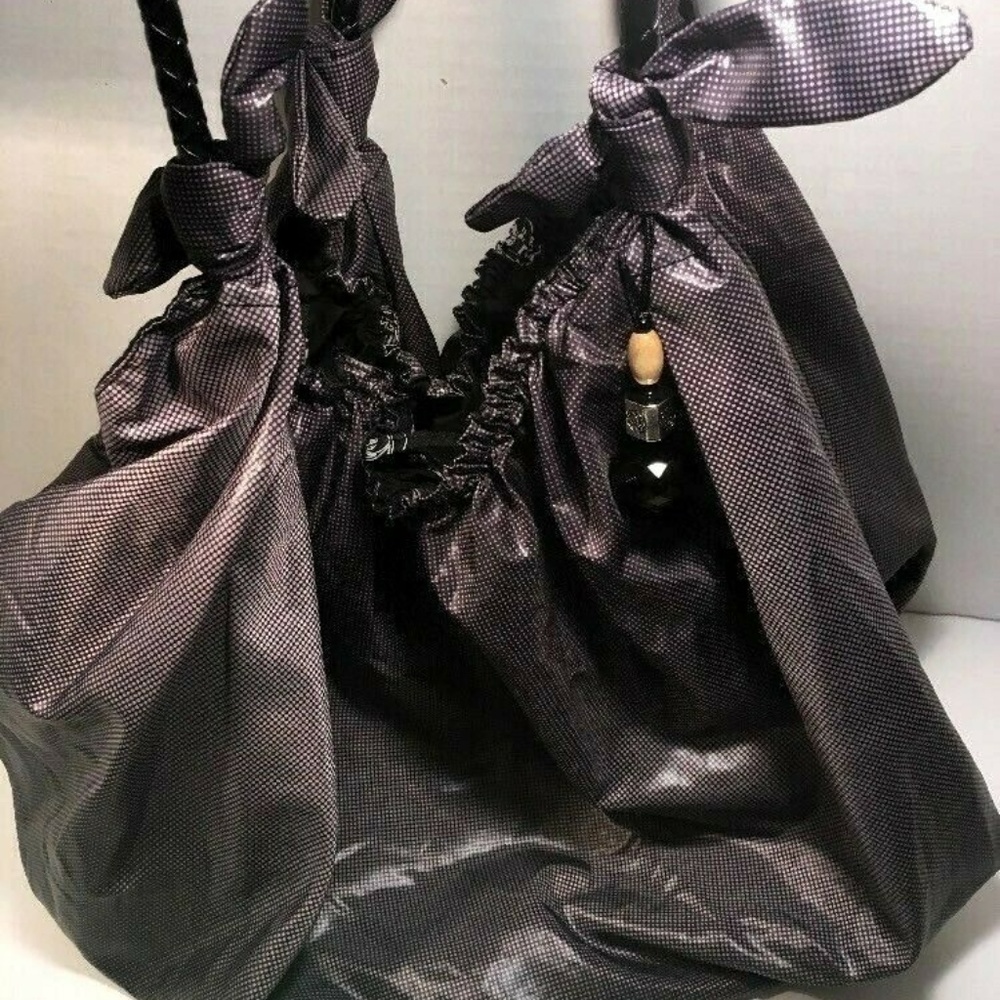 Emma Rose Black/Gray/Purple Polkadot Foldable Tote